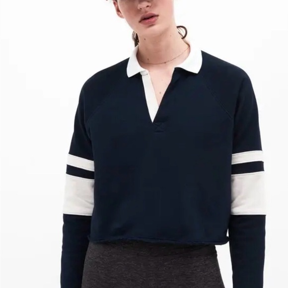 Splits59 Tops - Splits59 Tiger French Terry Rugby Crop Sweatshirt in Blue and White